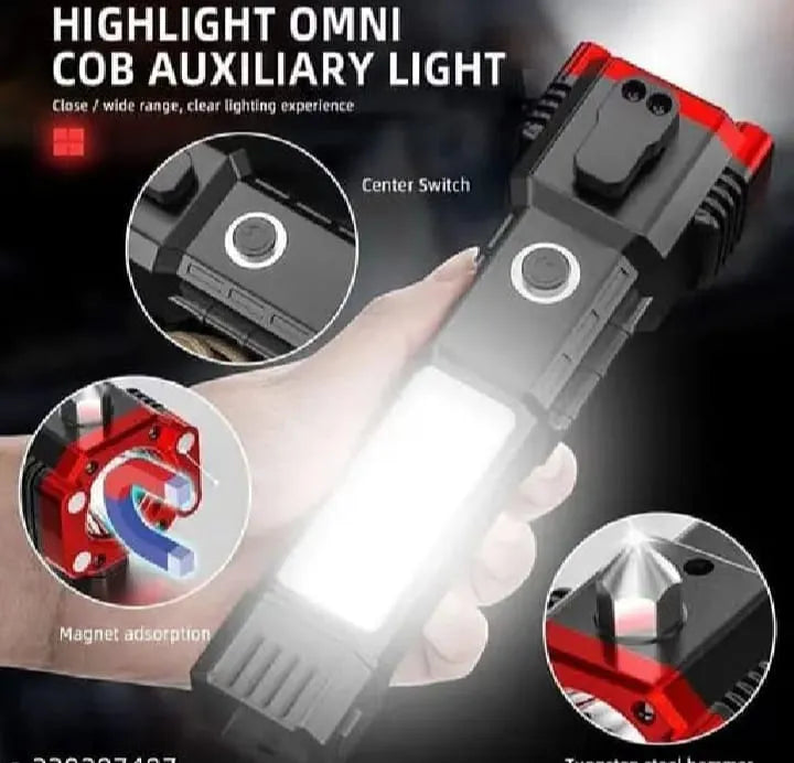 Multifunction Portable LED Flashlight Rechargeable LED Hammer Torch – Car Emergency Safety Tool