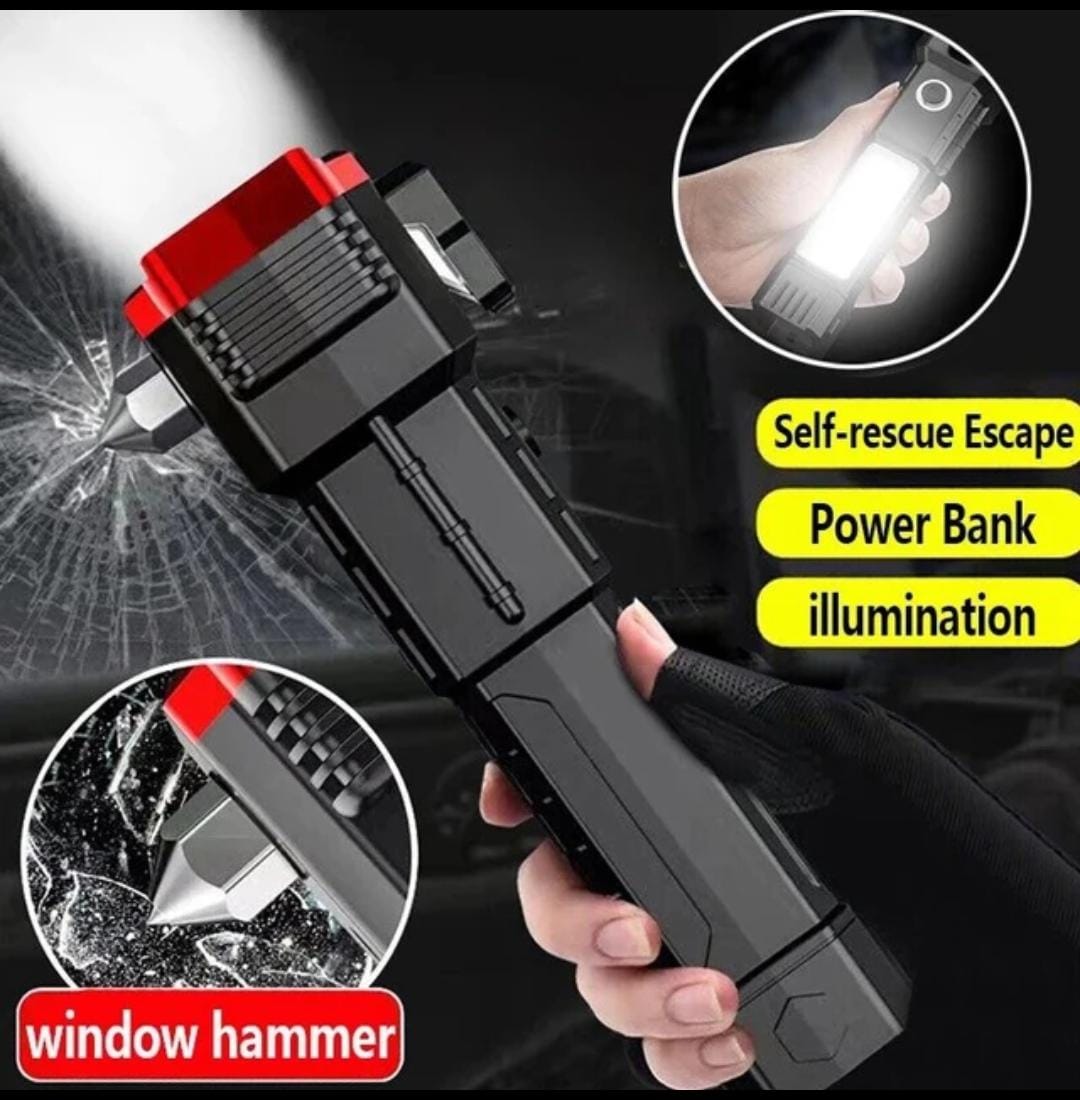 Multifunction Portable LED Flashlight Rechargeable LED Hammer Torch – Car Emergency Safety Tool