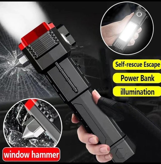 Multifunction Portable LED Flashlight Rechargeable LED Hammer Torch – Car Emergency Safety Tool