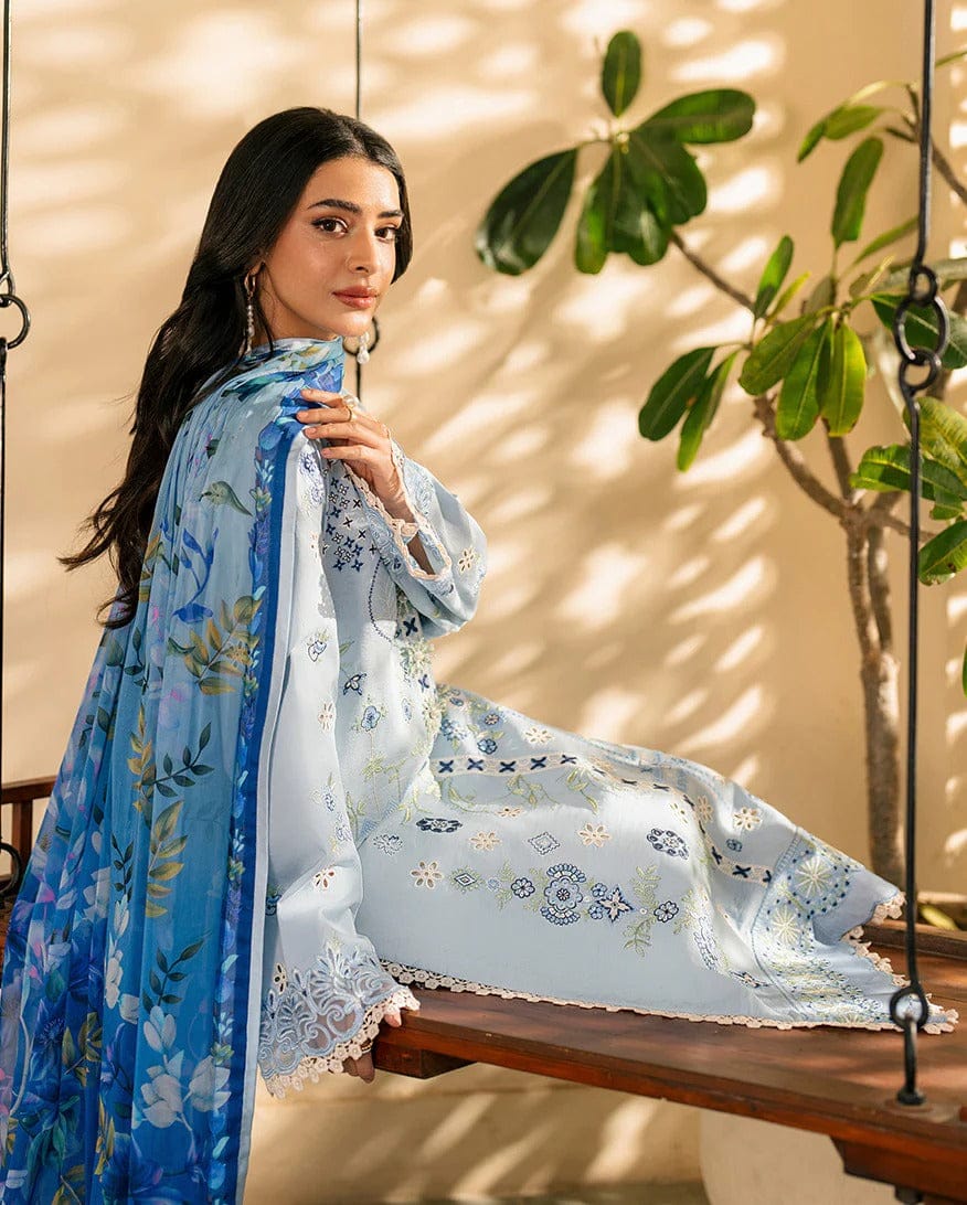 Eid Collection Qalamkar QL-1049 – 3PC Chikankari Embroidered Lawn Suit with Digital Slub Cotton Dupatta | Premium Summer Wear | Free Delivery